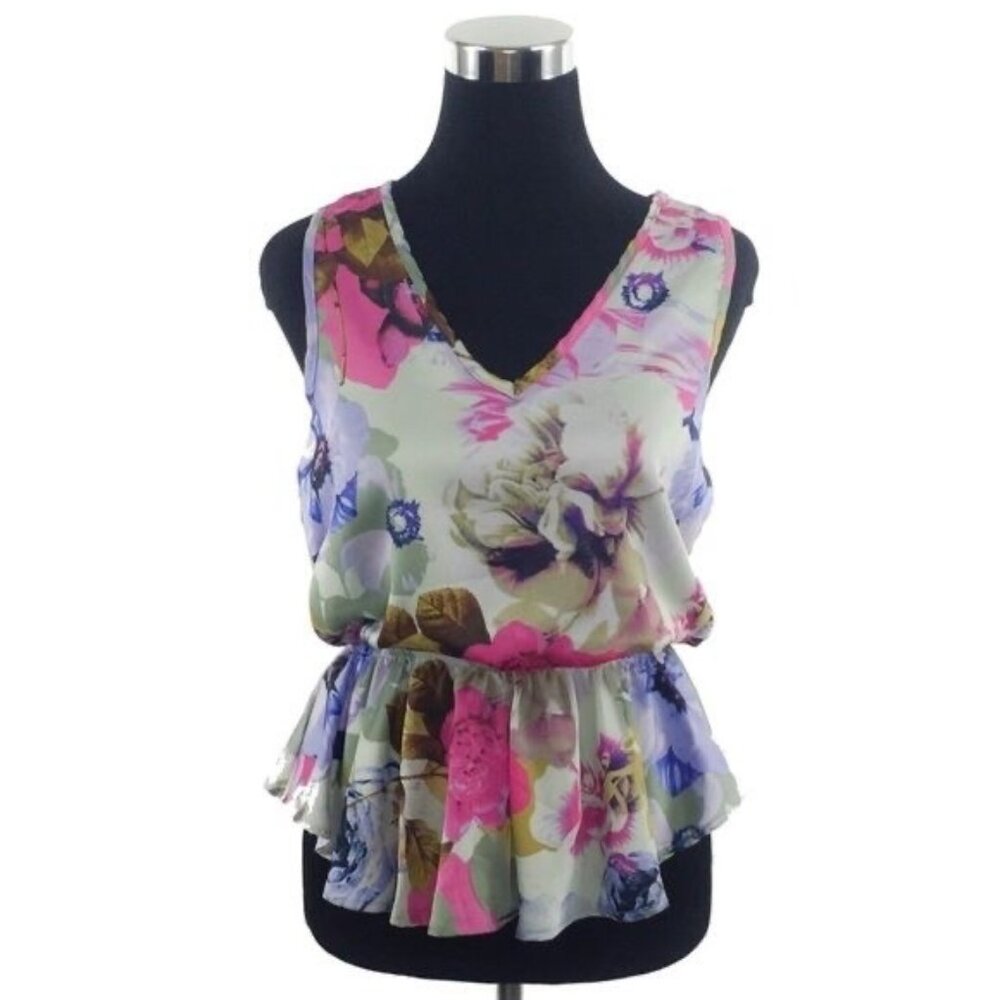 NWT Romeo & Juliet Couture Floral Sleeveless Peplum Top - Picture 6 of 7